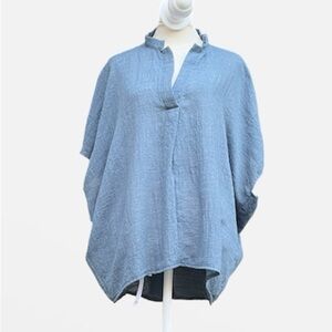 Golden Split Neck Poncho Blouse Batwing Sleeve in Chambray Blue Size Small